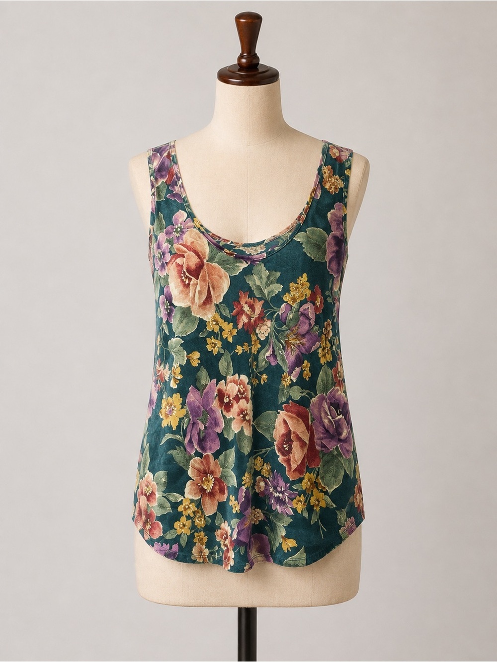 Vintage Signature Expressions Tank Top Sleeveles FLoral Green Size Small 90s Y2K